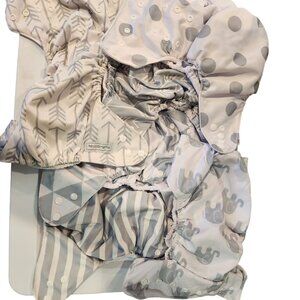 Lot Of 6 Adjustable Baby Cloth Diapers With Snap Buttons  Gray & White Patterns